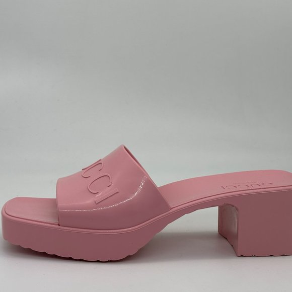 Gucci Double GG Logo Rubber Platform Block Heel Mules Slides Sandals Shoes - Picture 3 of 16
